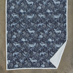 Woodland Folk Throw – Enchanted Deer Forest Flannel & Sherpa, 140x180cm | 140cm x 180cm | Navy Blue