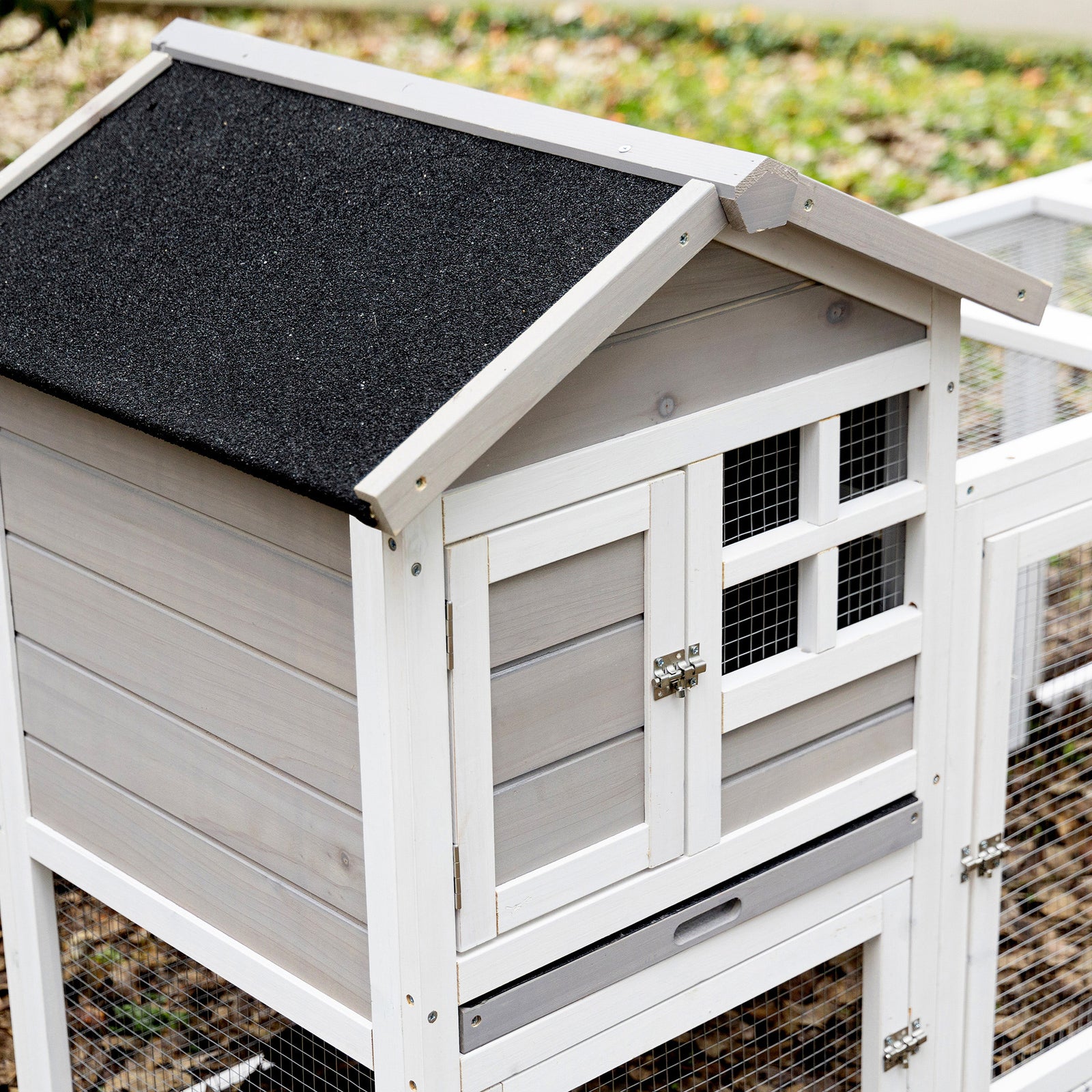2-in-1 Rabbit Hutch W/ Double House, Run Box, Slide-out Tray, Ramp