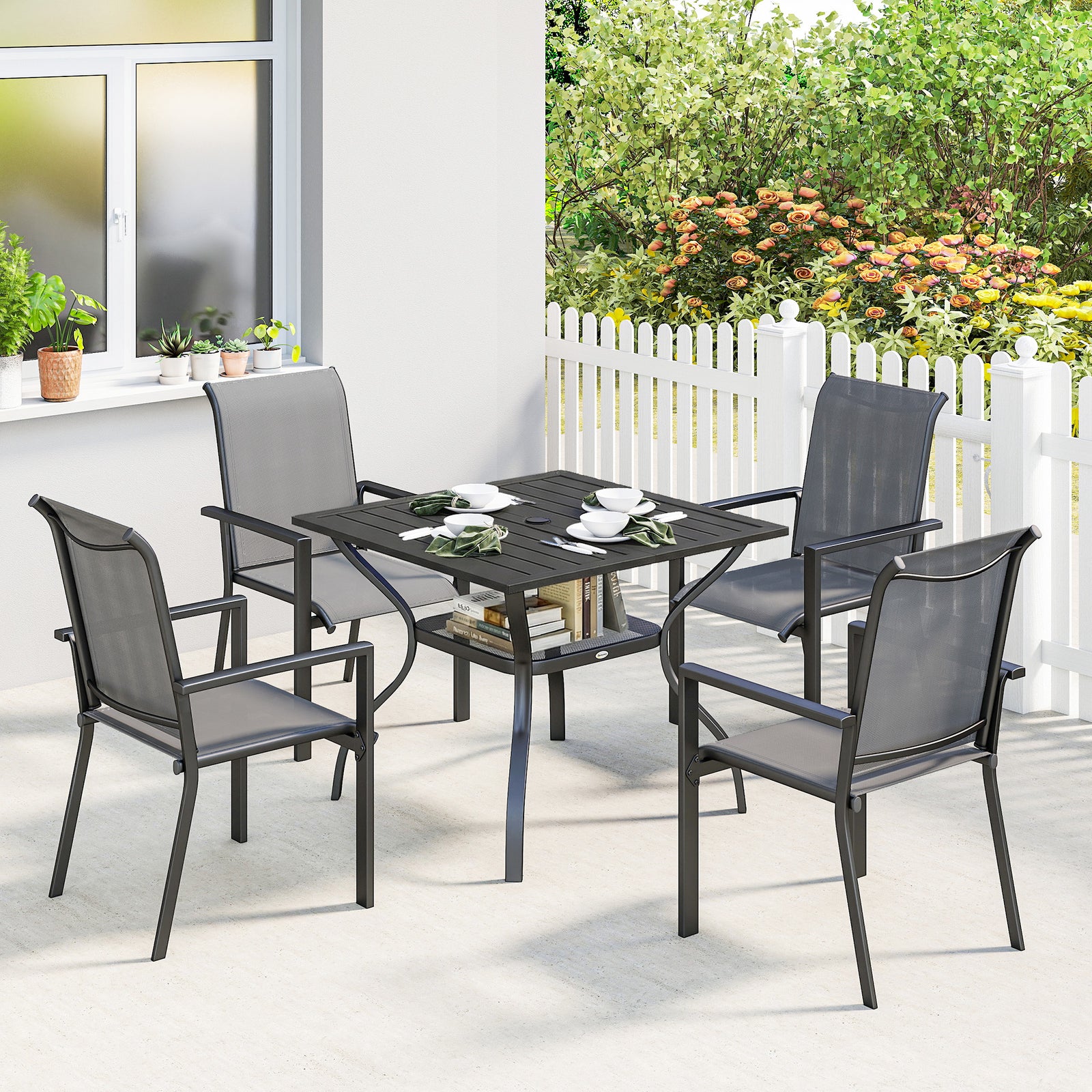5 Pieces Outdoor Dining Set For 4, Patio Furniture Set | Grey