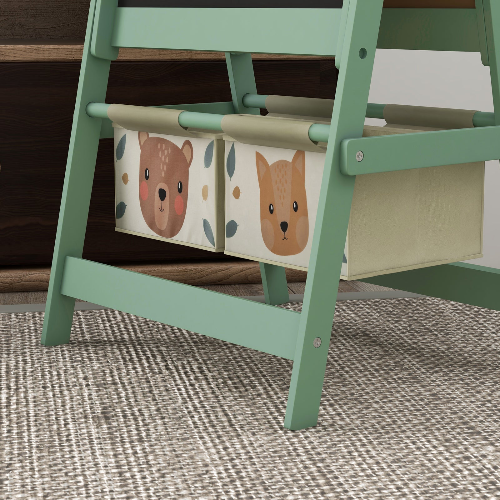 Kids Easel With Paper Roll, Blackboardboard, Storage | Green