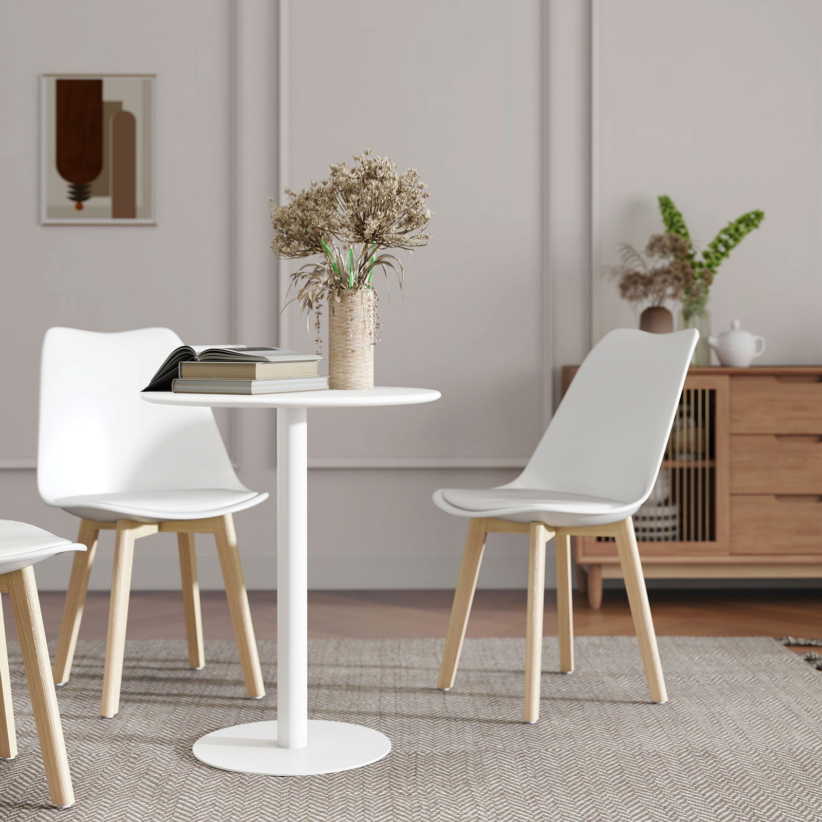 Dining Table, 60 Cm Round Kitchen Table For 2 With Steel Base | White