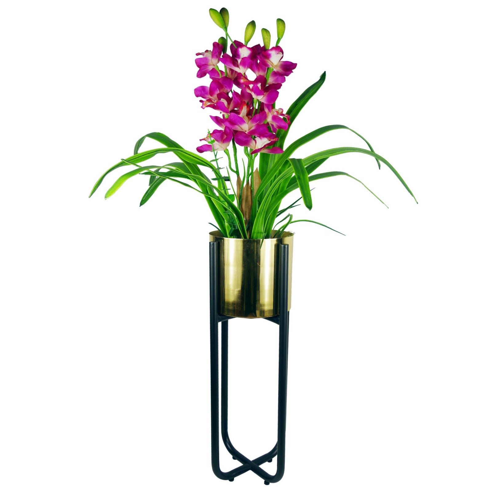 Tall Black Stand With Copper Metal Planter 62cm X 18cm