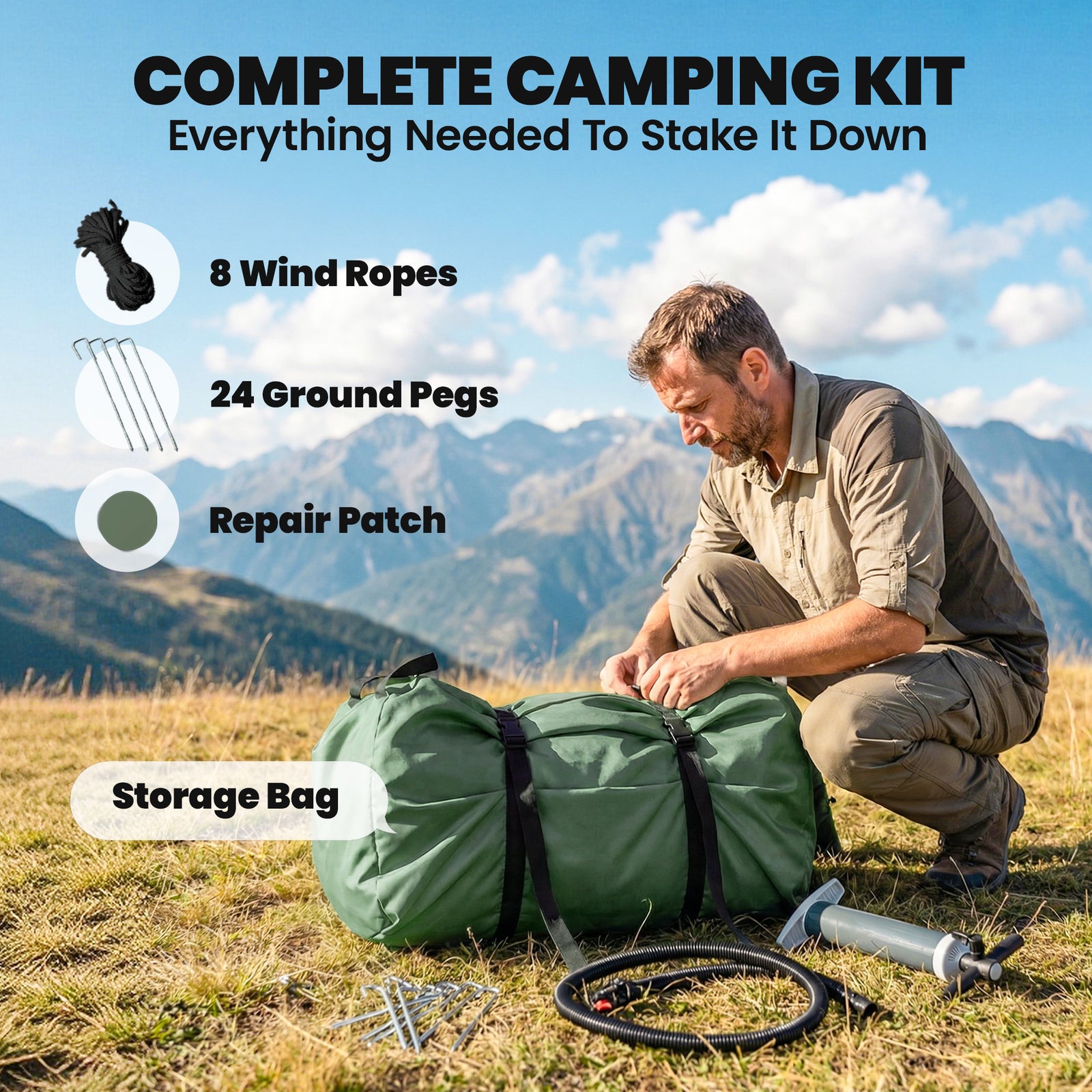 Inflatable Tent, 4 Season Hot Tent 10000mm Waterproof | Green