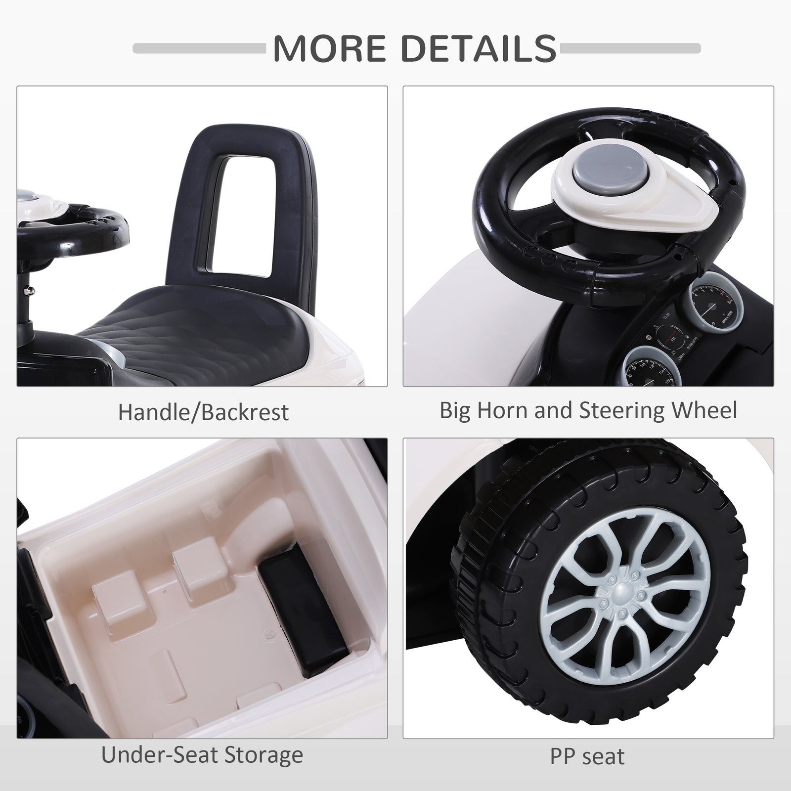 3-in-1 Ride On Car Foot To Floor Slider Toddler W/ Horn Steering | White