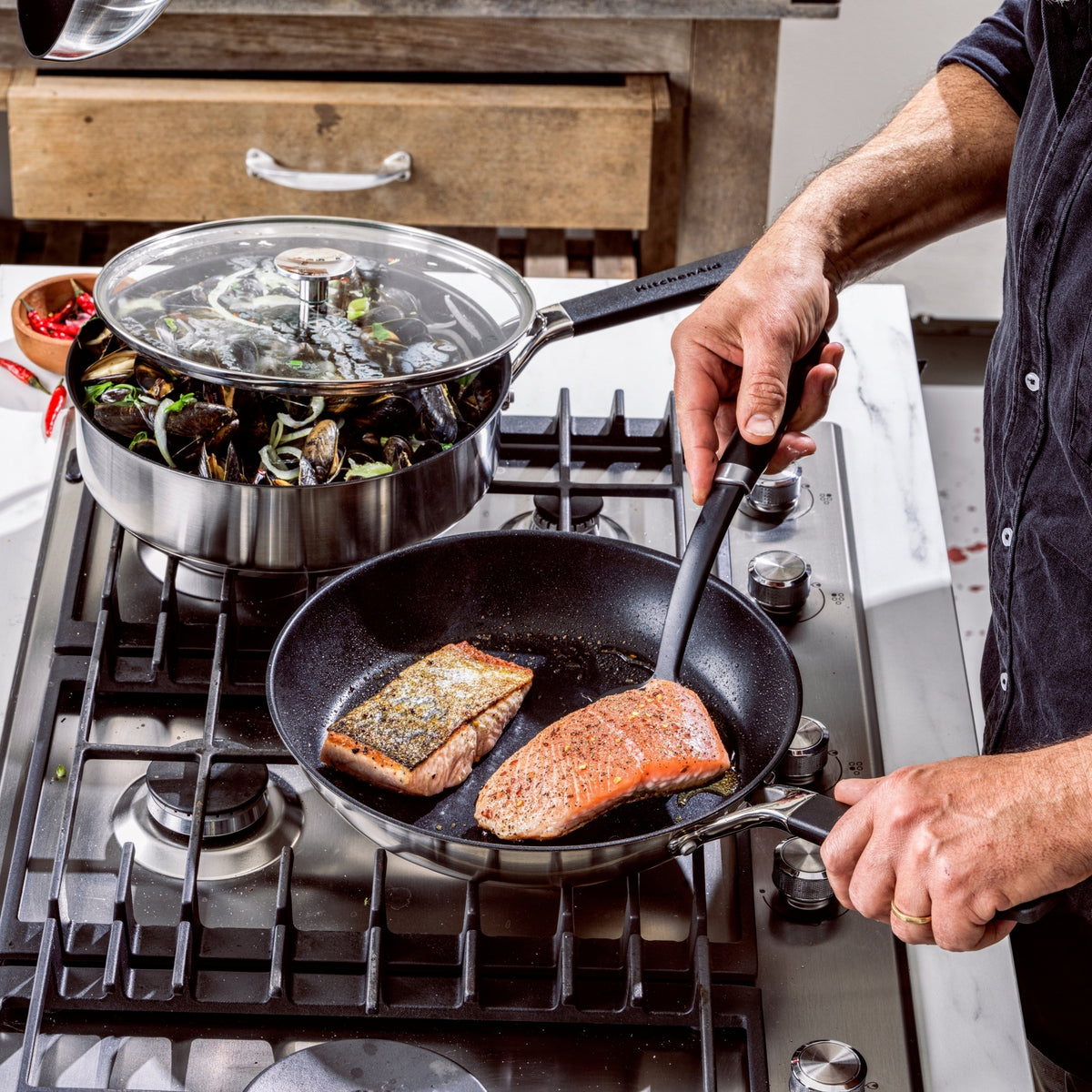 KitchenAid Cookware Classic Stainless Steel Frying Pan, Pfas-free Non-stick