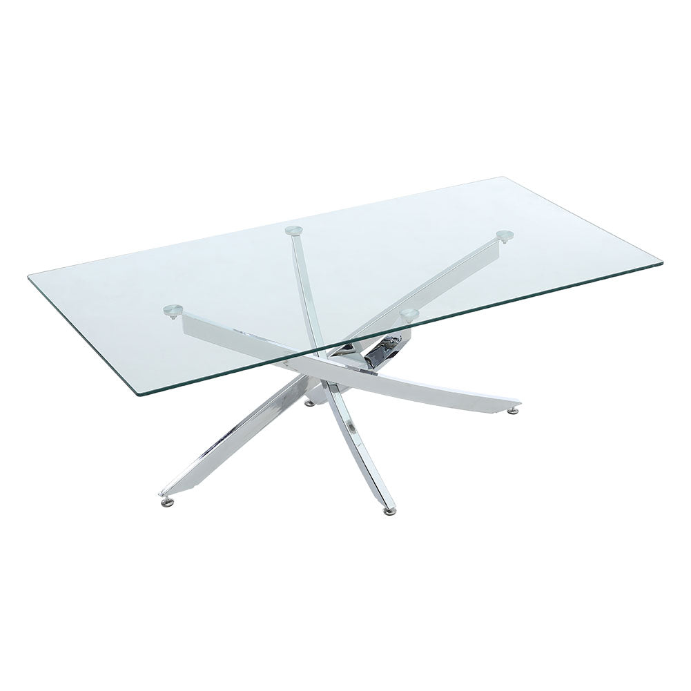 Rectangular Tempered Glass Dining Table With Chrome Cross Legs | Medium