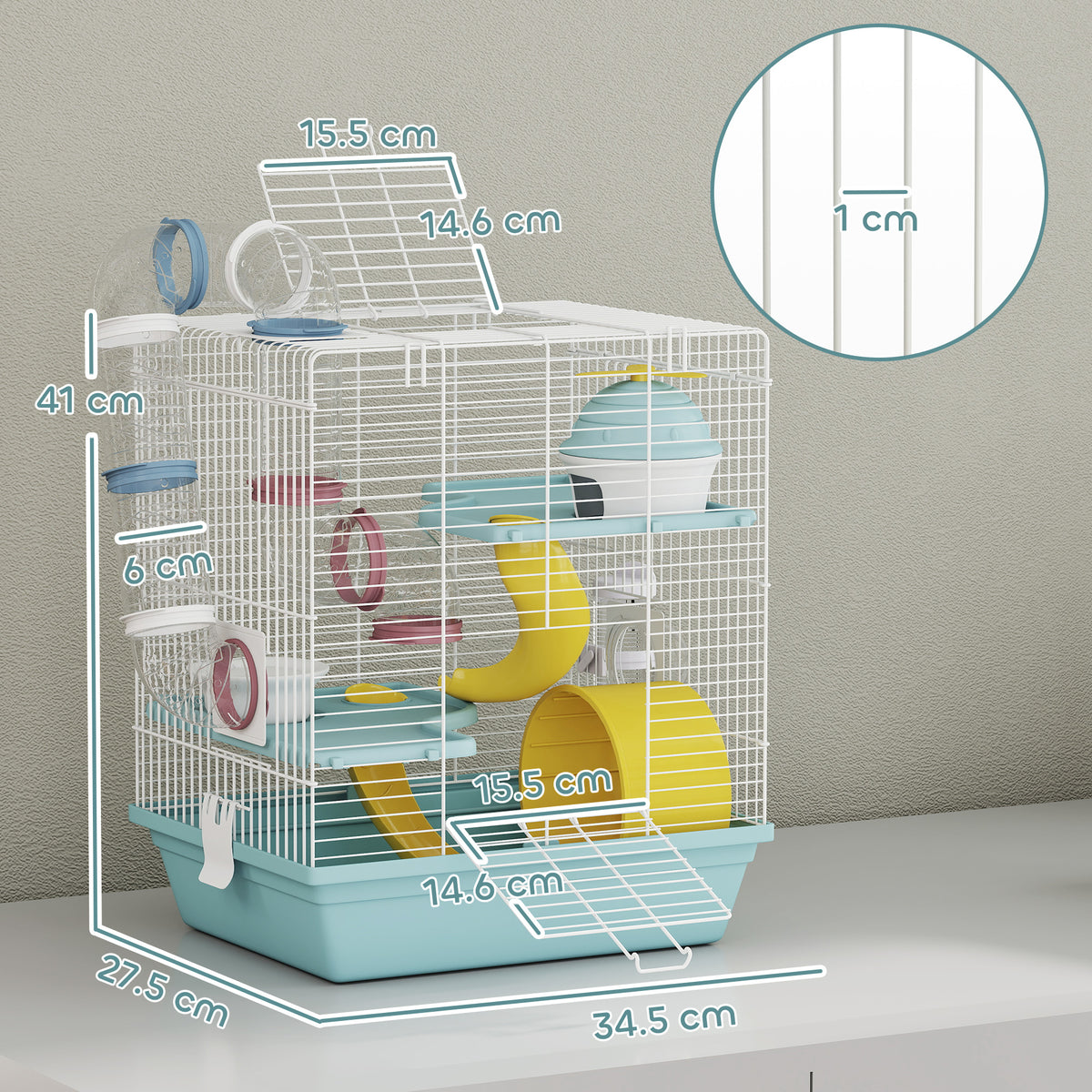 PawHut Hamster Cage, Gerbil Cage For Dwarf Hamsters, 34.5 X 27.5 X 41 Cm