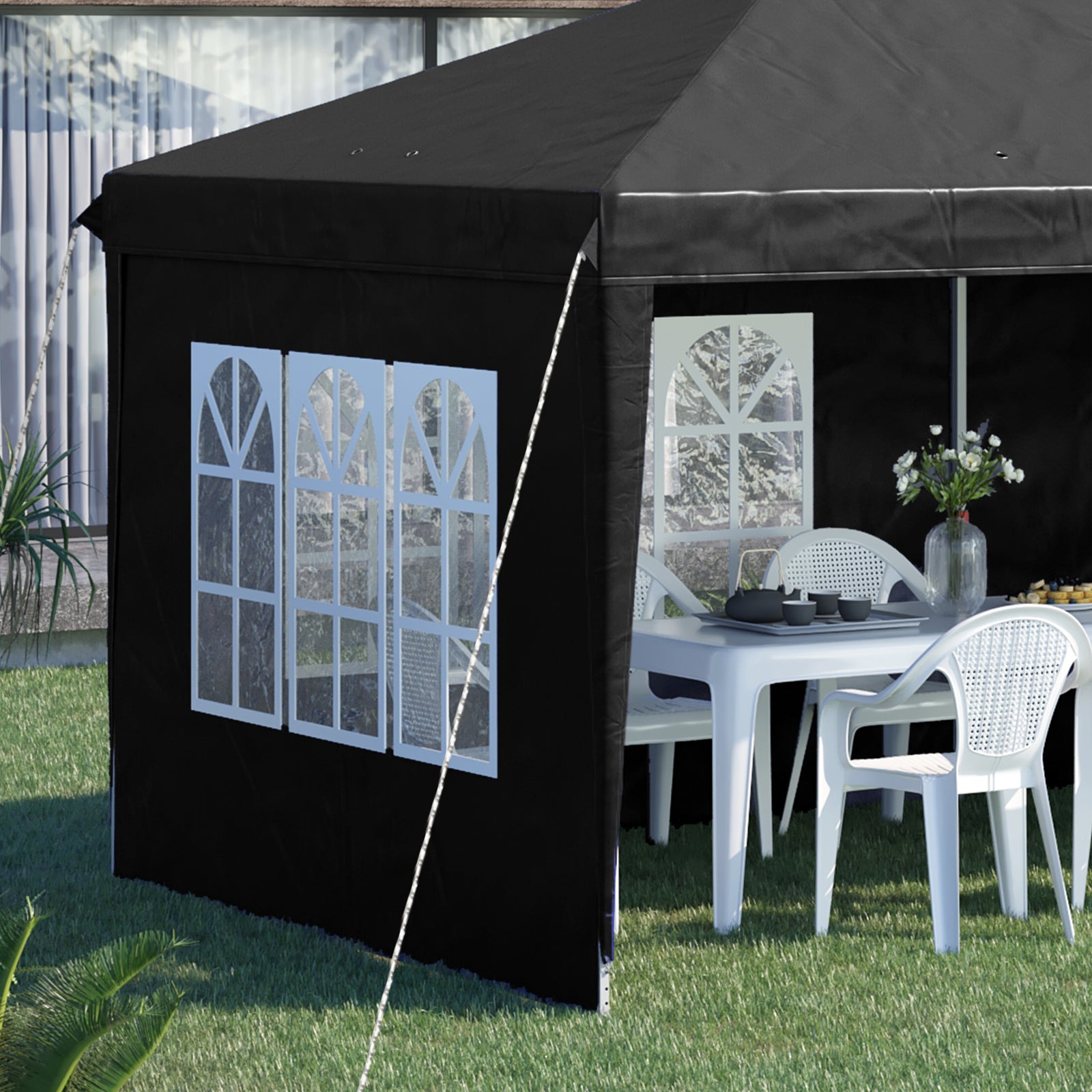 3 X 6m Garden Pop Up Gazebo, Height Adjustable | Black