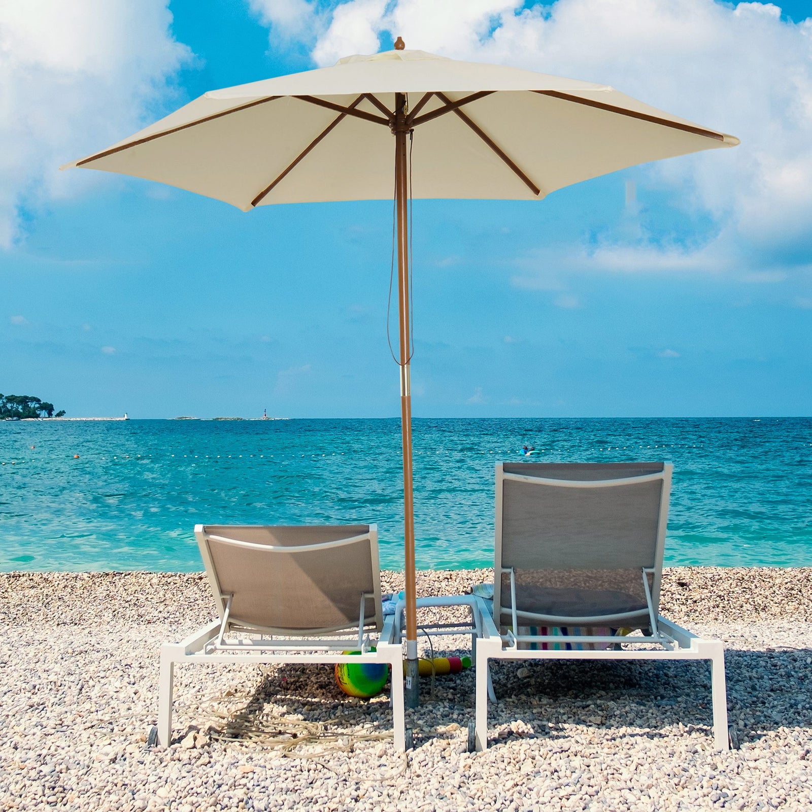 2.5m Wood Garden Parasol Sun Shade | Cream