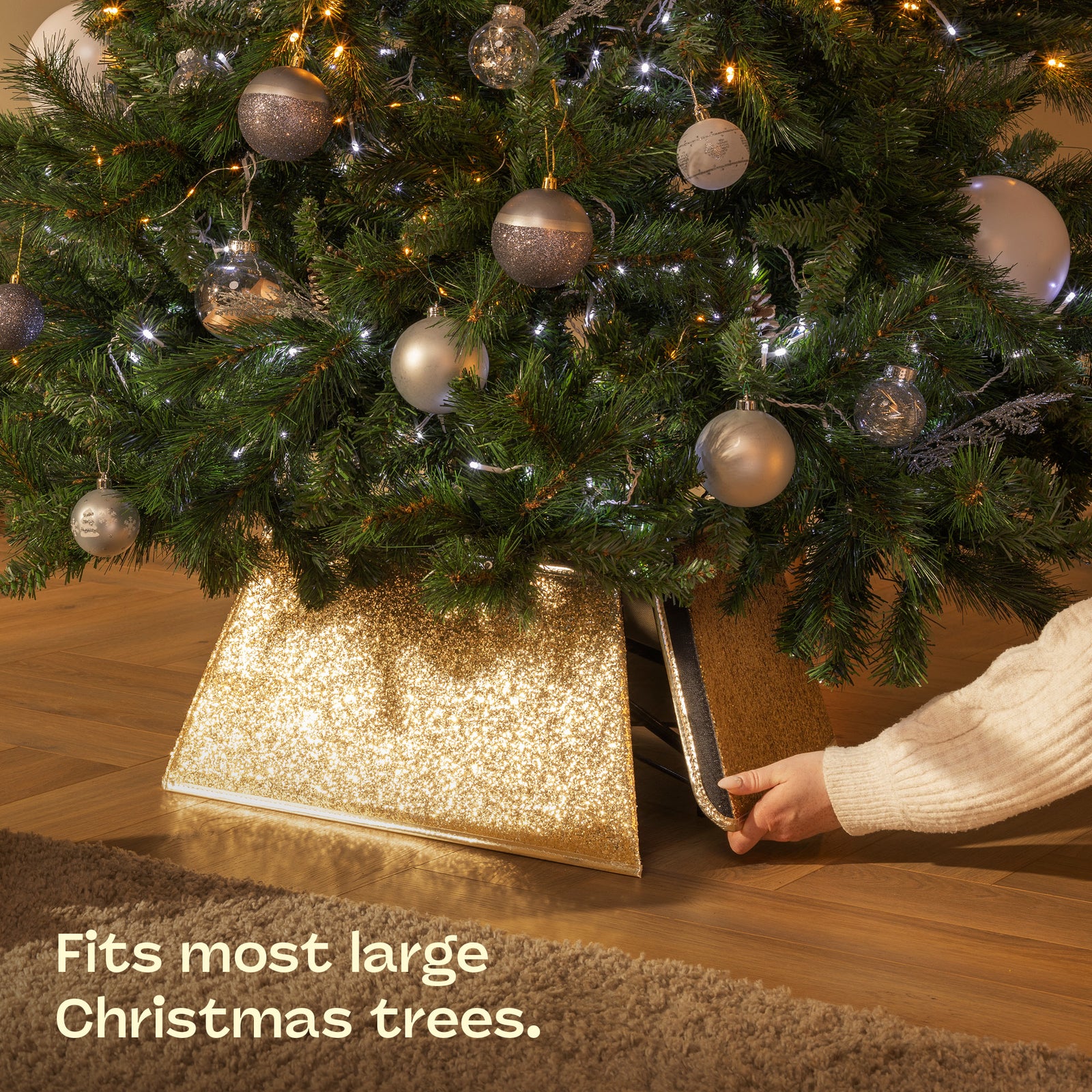 Glitter Christmas Tree Skirt Square 48x48cm | Gold