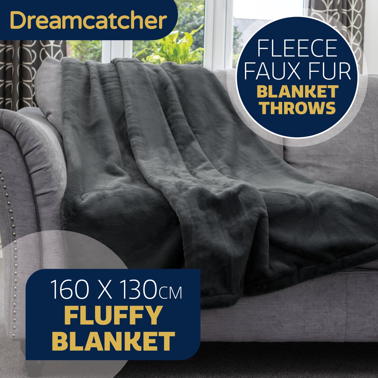 Blanket Throw Soft Faux Fur 160 X 130cm Fleece Overblanket Fluffy Blanket  For Sofa & Beds | L | Grey