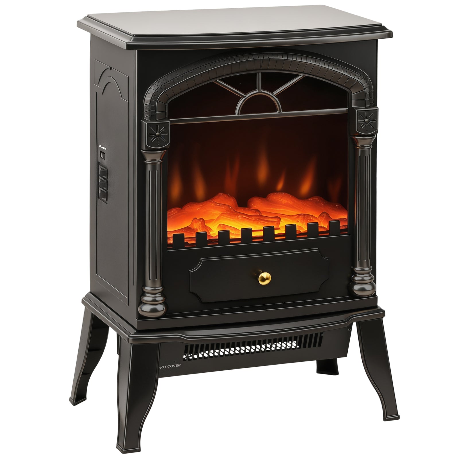 Portable Fireplace With Adjustable Thermostat, 2 Heat Settings, Black