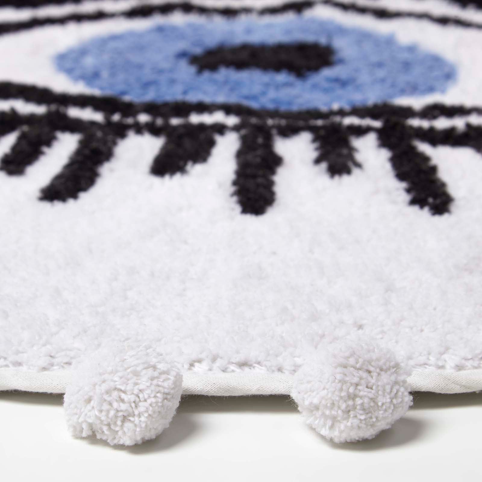 Eye See You Natural Cotton Bath Mat With Pom Pom Edges