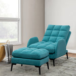 Frosted Velvet Armchair With Footstool Set– Adjustable 110°-180° Recline, Cozy Upholstered Chair With Metal Legs, Ergonomic Comfort | Teal