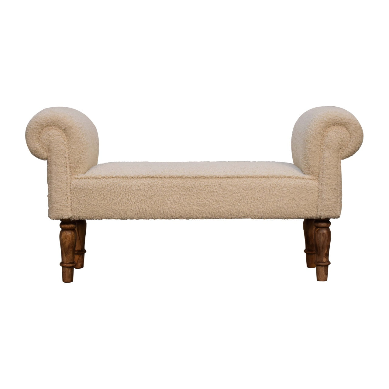 Solid Wood Boucle Cream Bench