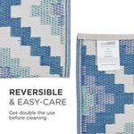 Luxury Outdoor Rug Waterproof Reversible For Garden Patio 100% Recycled, Blue Mia Aztec | 180cm x 270cm | Blue