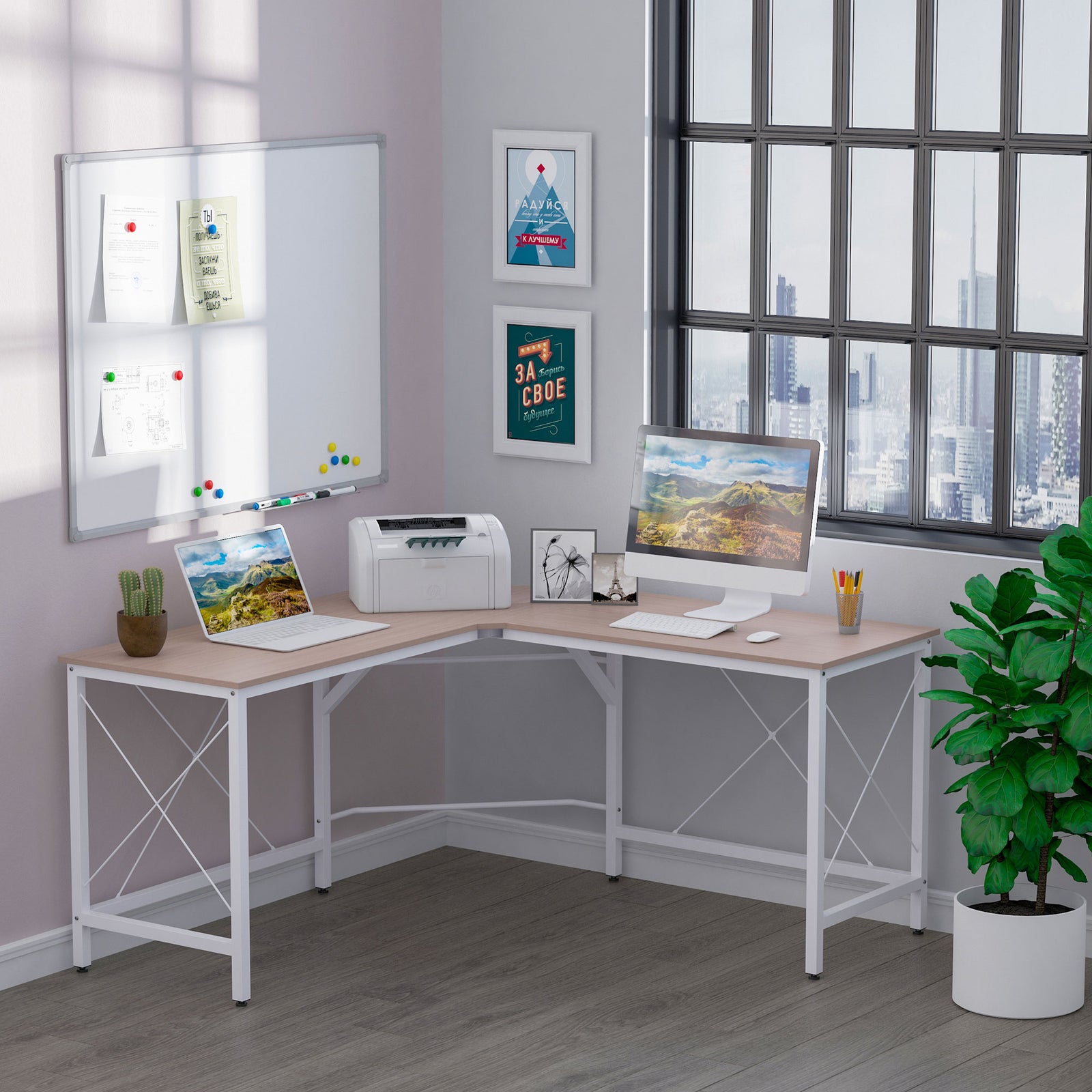 Corner L-shape Desk Computer Pc Workstation Writing Table | White