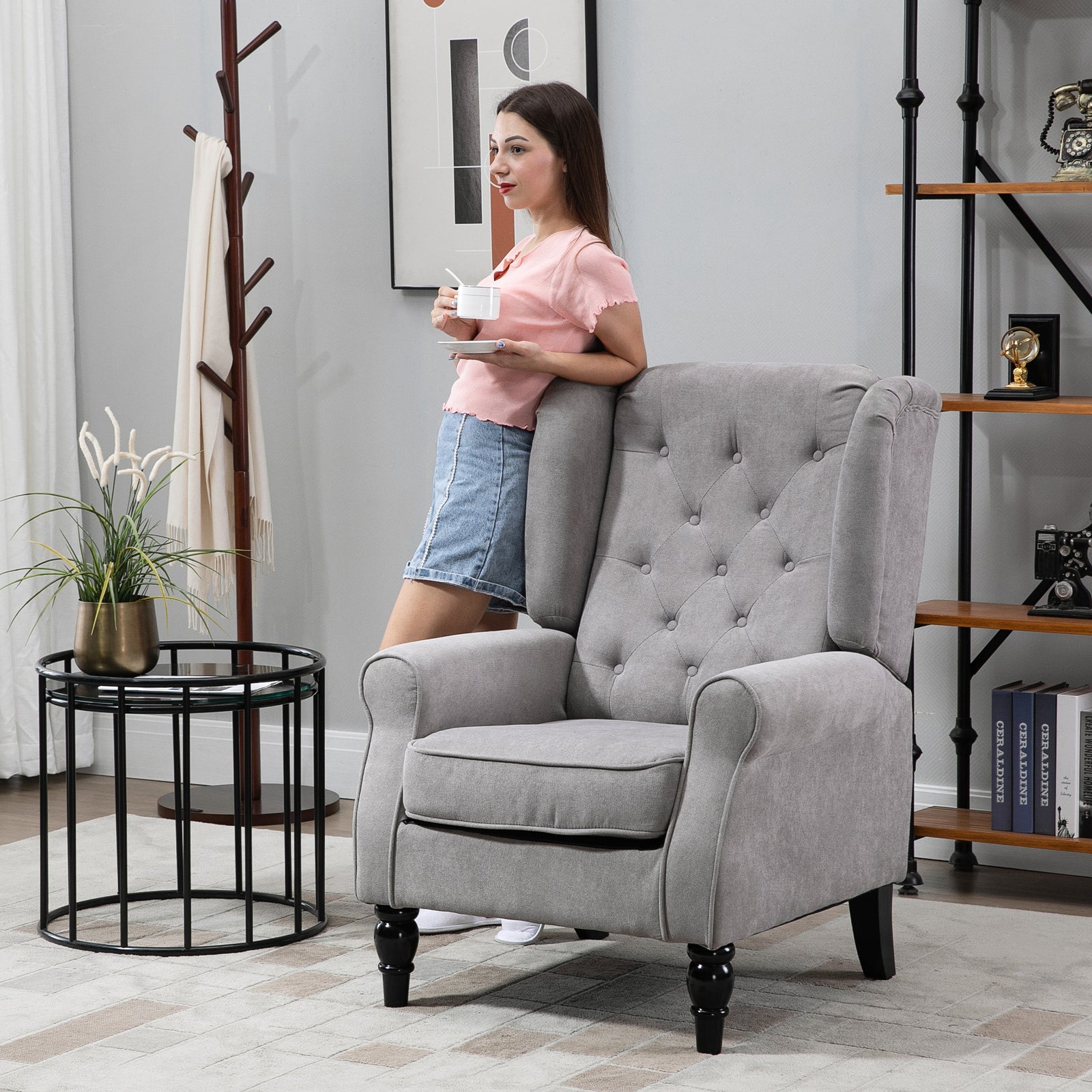 Accent Armchair Home Furniture Retro Tufted Club Wood | One Size | Gray