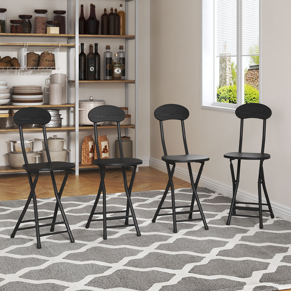 Set Of 4 Compact Wooden Folding Chair With Metal Legs | Set of 4 | Black