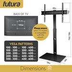 Universal Tv Stand 30 To 75 Inch Tvs, Swivel & Height Adjustable, 40kg Load, Max Vesa 600x400mm, Tempered Glass Base