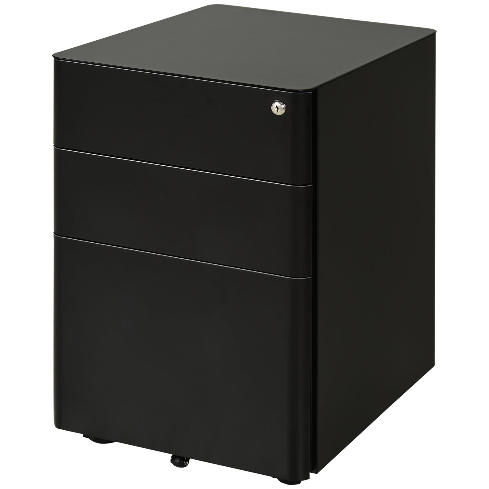 3 Drawer Metal Filing Cabinet Lockable 5 Wheels | One Size | Black