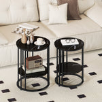 Marble-effect Round Coffee Table Set Of 2 For Living Room | Black