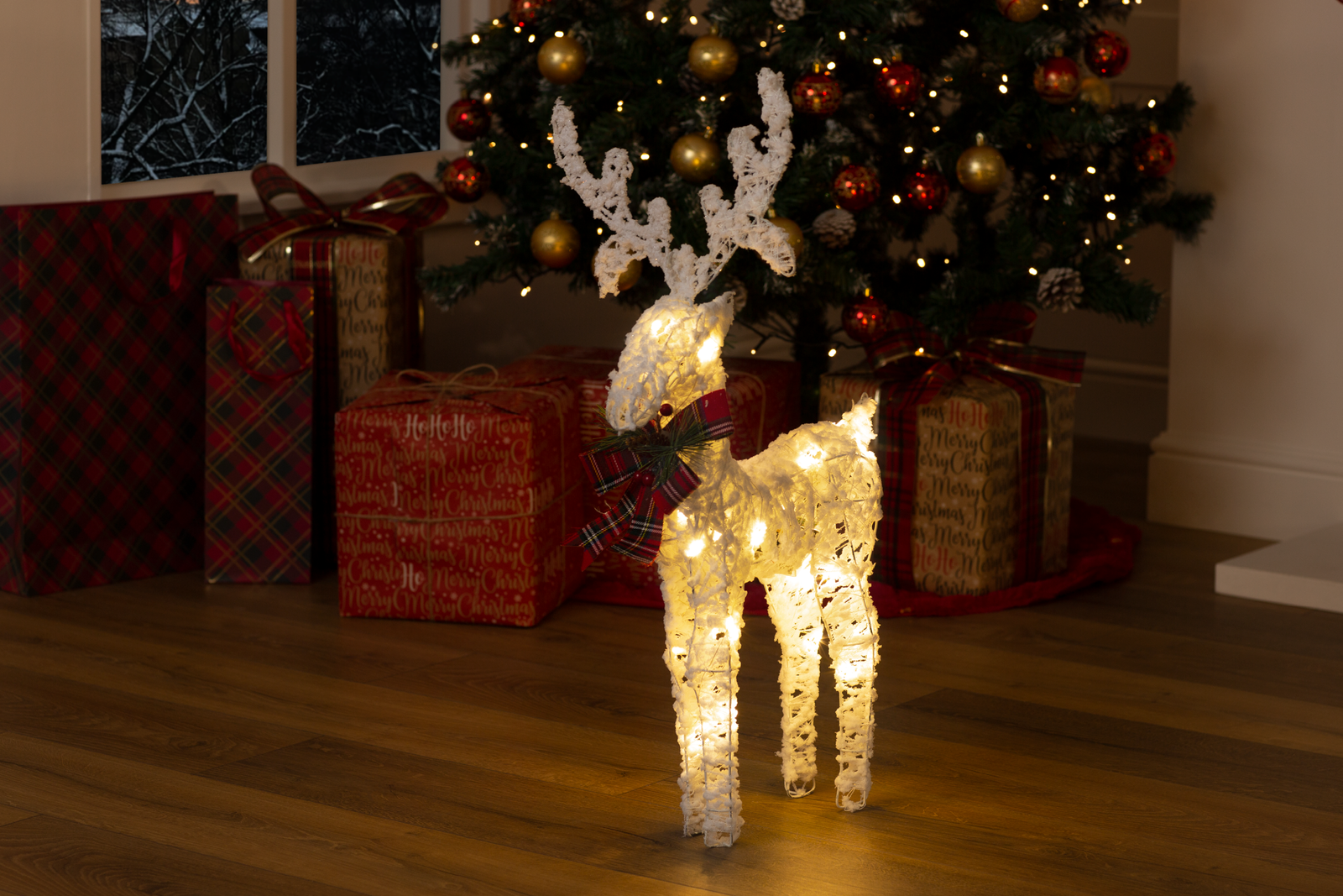 Glitter Reindeer Christmas Decoration With Led Lights Battery Operated Indoor
