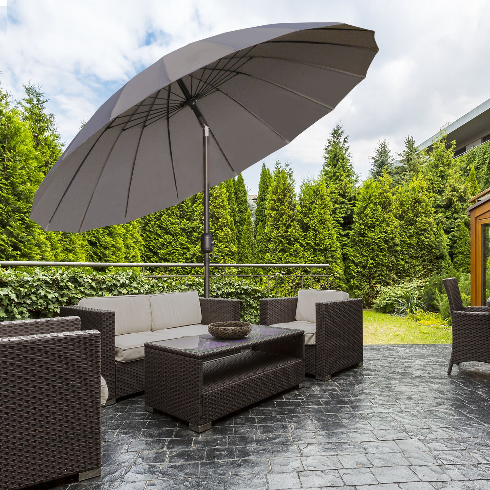 2.5m Curved Parasol With Metal Pole | Dark Gray