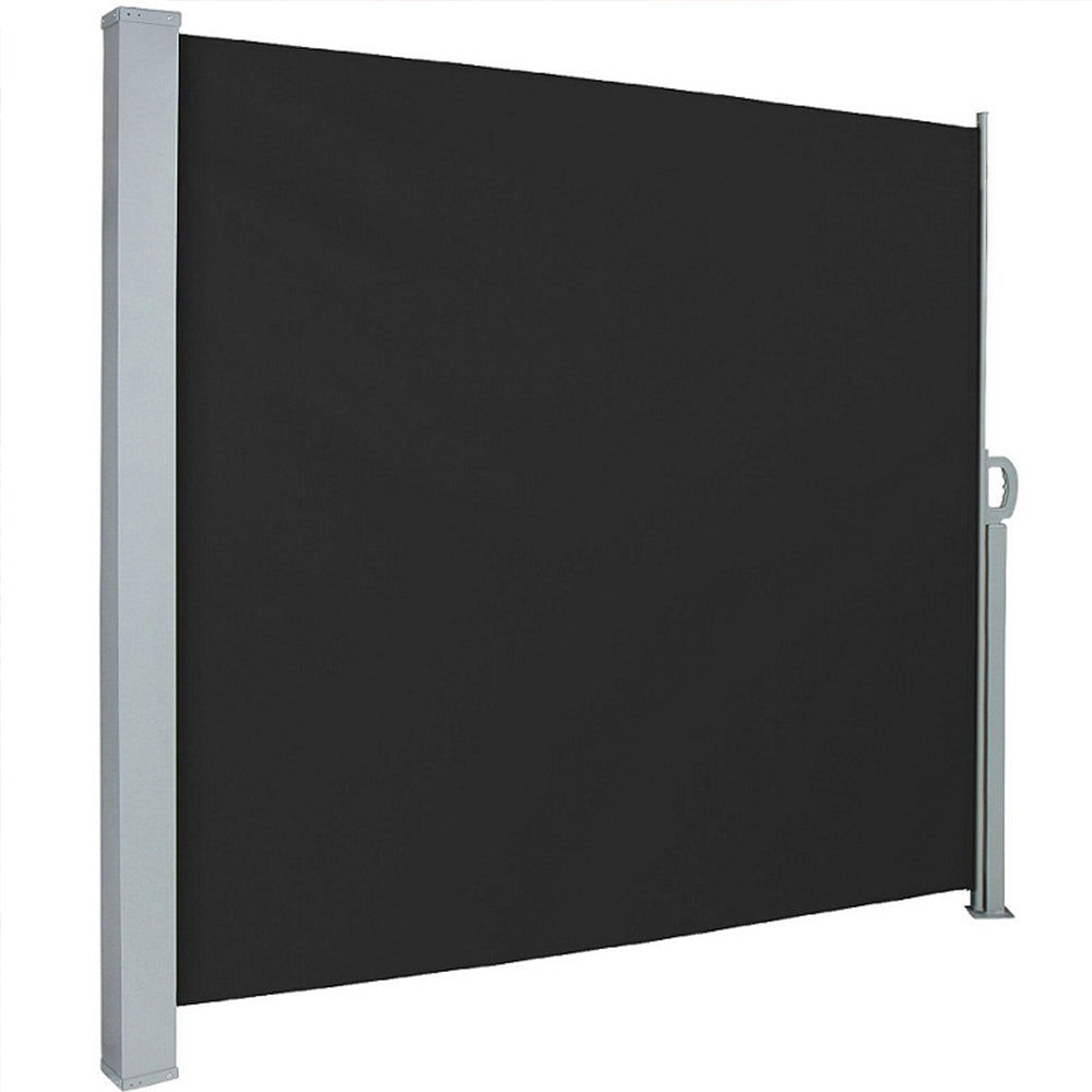 Retractable Side Awning 300cm Patio Privacy Screen Uv & Water Resistant Polyester Garden Balcony Wind Screen (160/180cm H) | Large | Black