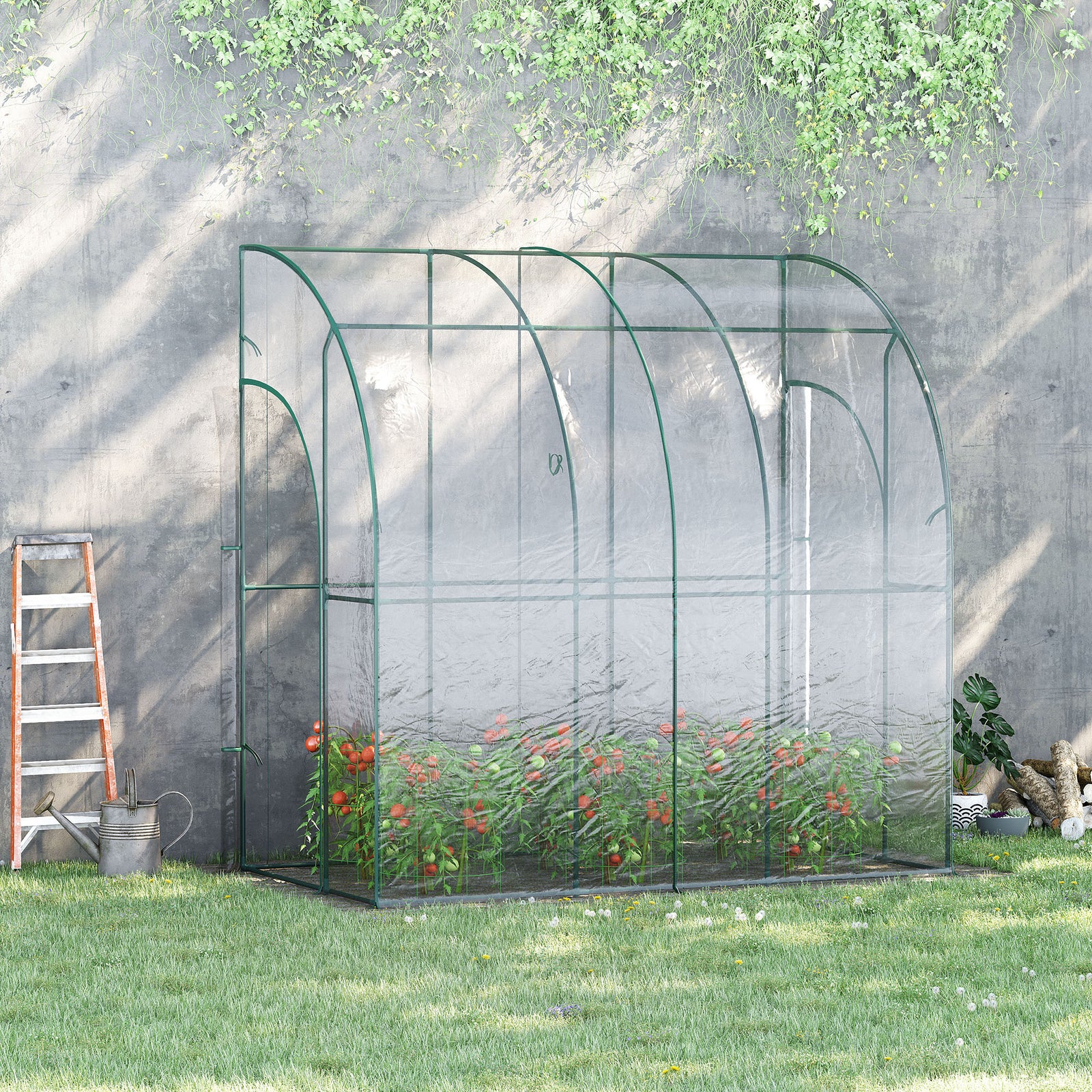 214x118x212cm Walk-in Lean-to Greenhouse