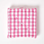 Block Check Cotton Gingham Floor Cushion | 40cm x 40cm | Pink