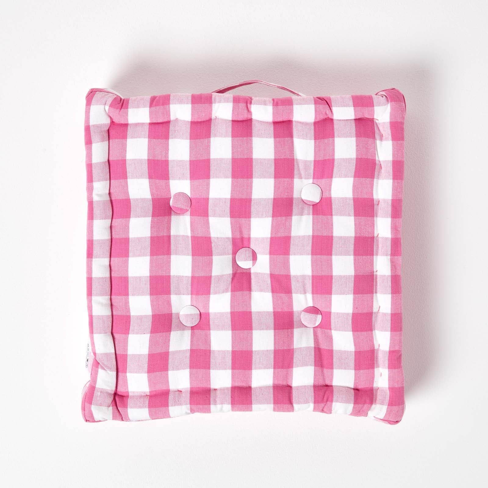 Block Check Cotton Gingham Floor Cushion | 40cm x 40cm | Pink