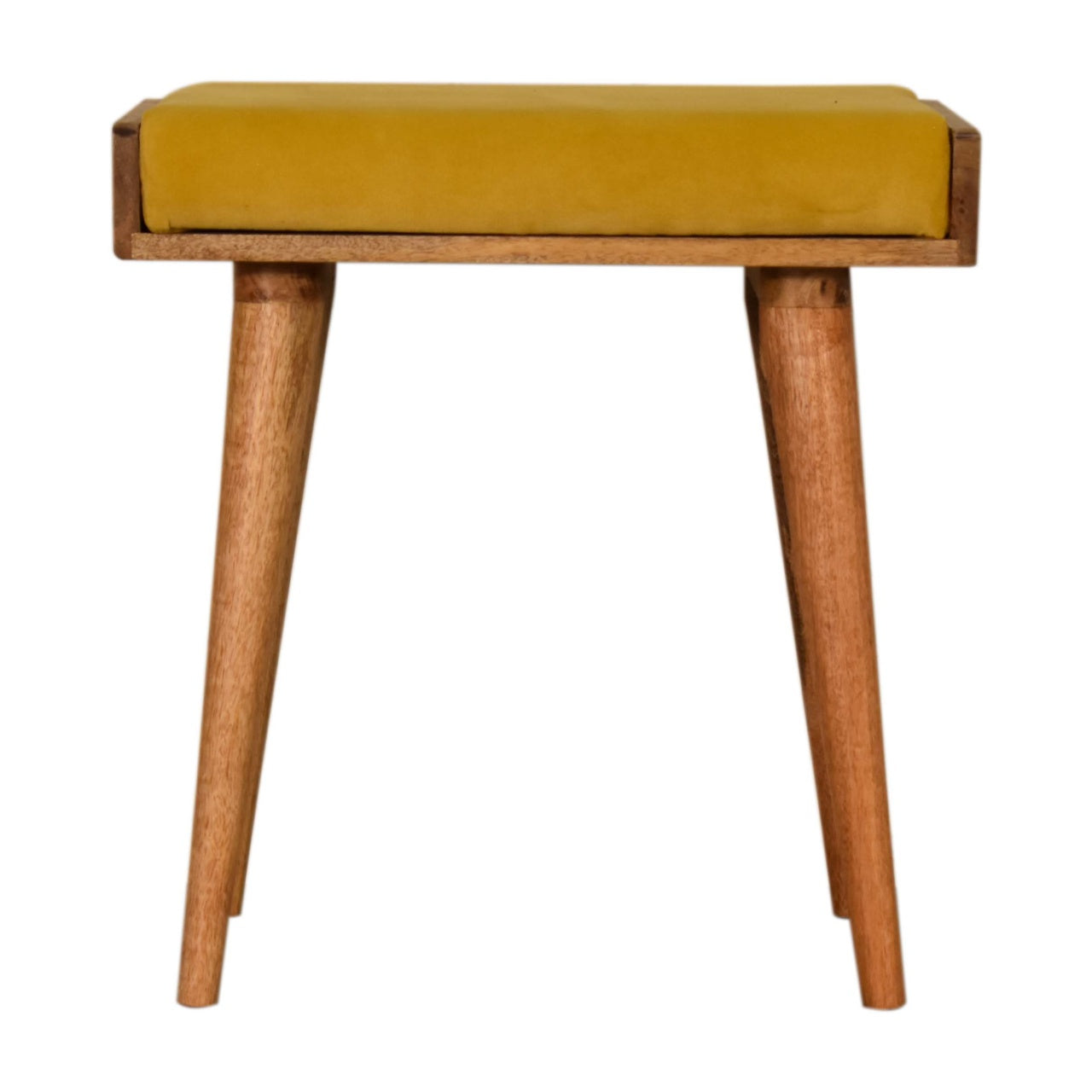 Solid Mango Wood Mustard Velvet Tray Style Footstool