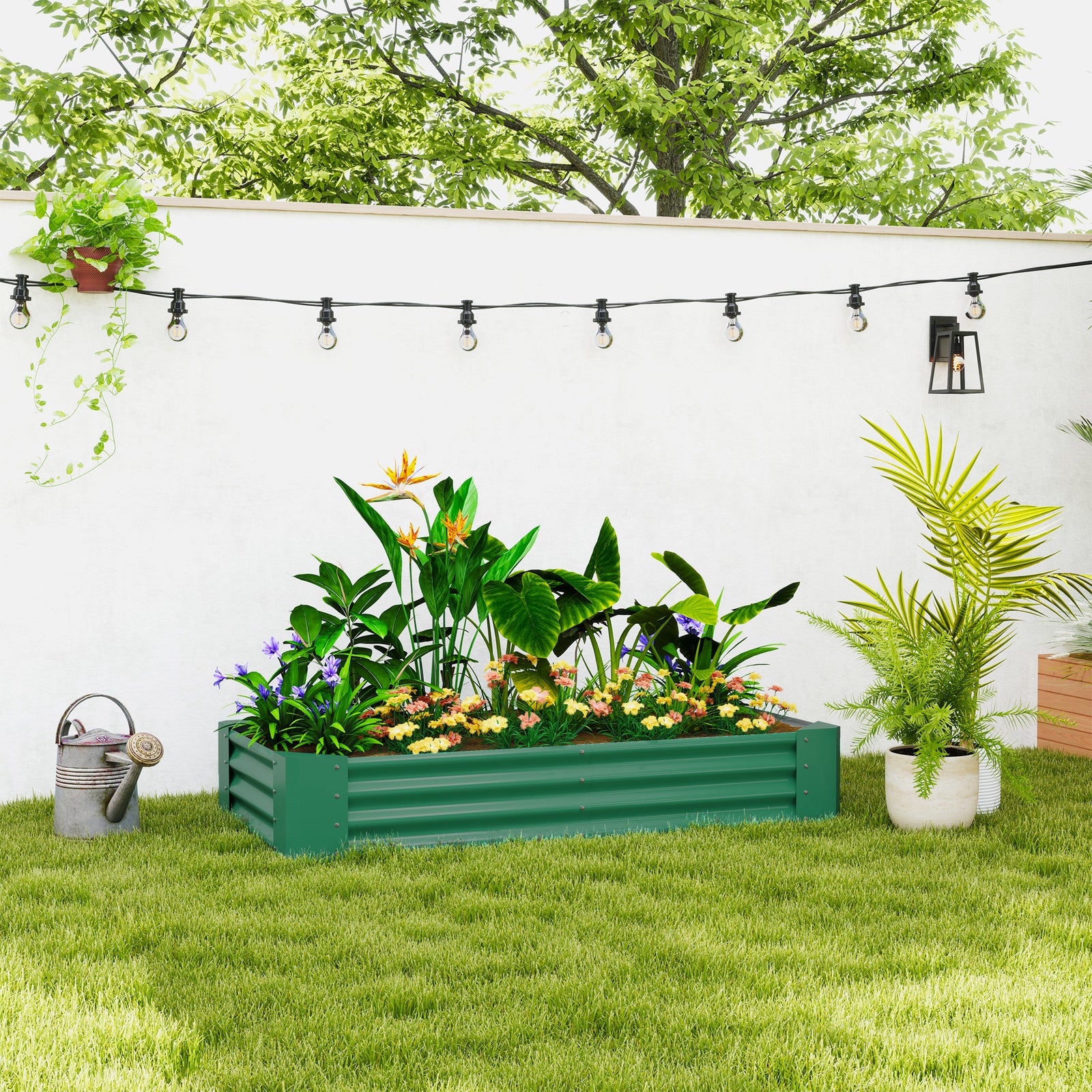 Galvanised Raised Garden Bed, 180x90x30cm | Green