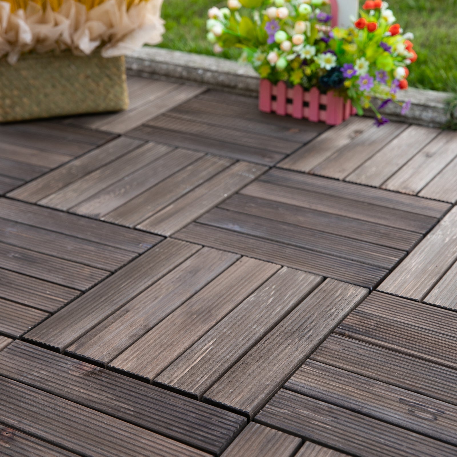 27 Pcs Black Wooden Deck Tiles 30x30 Cm For Patio/deck | Black