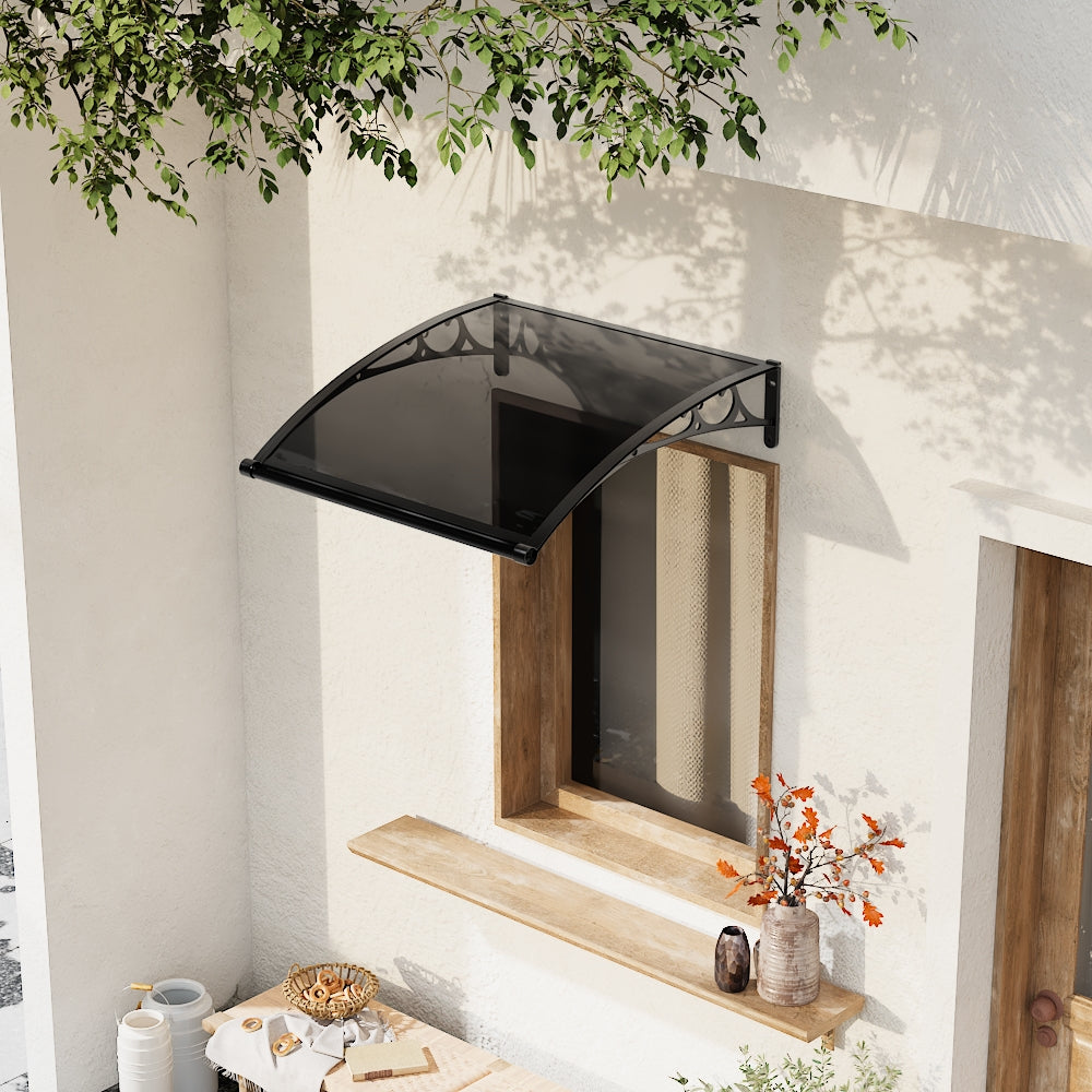 1-2m W x 1m D Curved Outdoor Door Window Awning Canopy | XS | Dark Grey