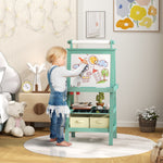 Double-sided Art Easel For Kids W/ Paper Roll, Storage Baskets | Green