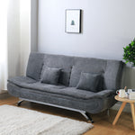 Modern Grey Linen Convertible Sofa Bed with Metal Legs and 2 Pillows