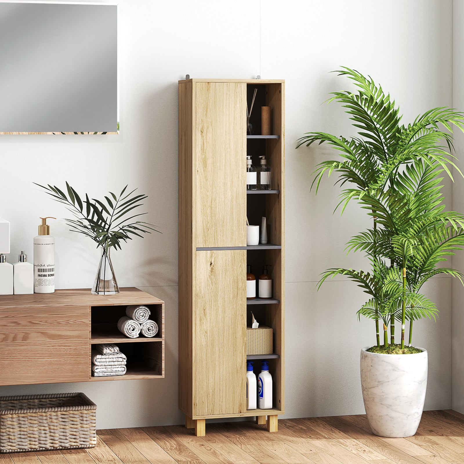 Bathroom Storage Unit With 6 Open Compartments 6 Shelves