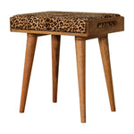 Solid Mango Wood Leopard Velvet Tray Style Footstool