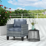 Single Rattan Chair, Garden Armchair W/ Cushions | Light Grey