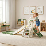 AIYAPLAY Foldable 5 In 1 Kids Slide With Climber And Basketball Hoop, Cream