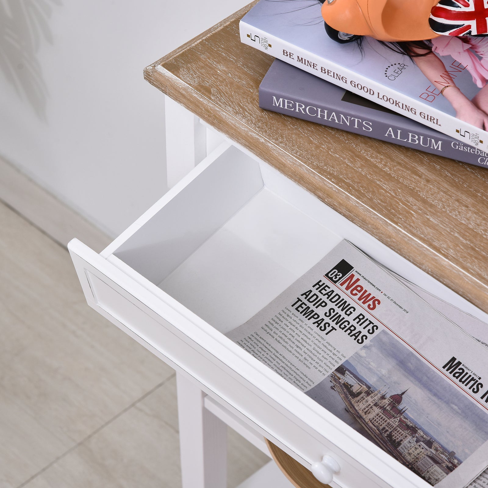 80x75cm Console Table W/ Drawer 2 Shelves Worktop Handle