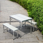 3 Pcs Picnic Table Set Aluminium Portable Folding Camping Table And Benches Set | Set of 3 | Silver