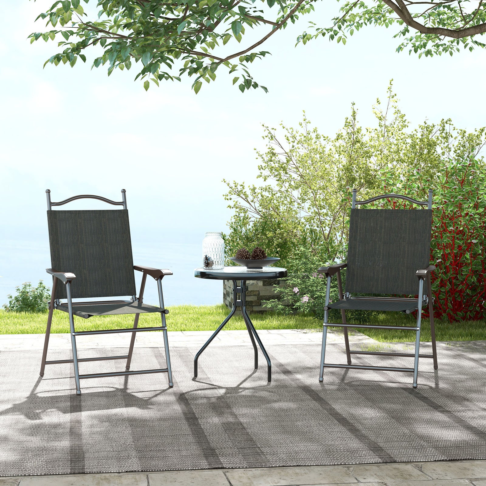 2pcs Folding Chair With Armrest, Breathable Mesh Fabric Seat | Dark Brown