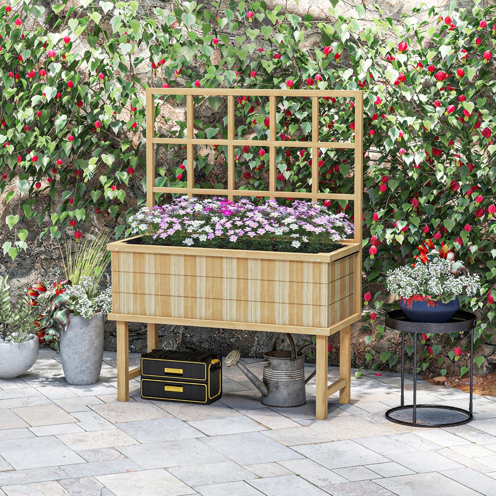 Raised Garden Bed With Trellis & Drain Holes | Yellow