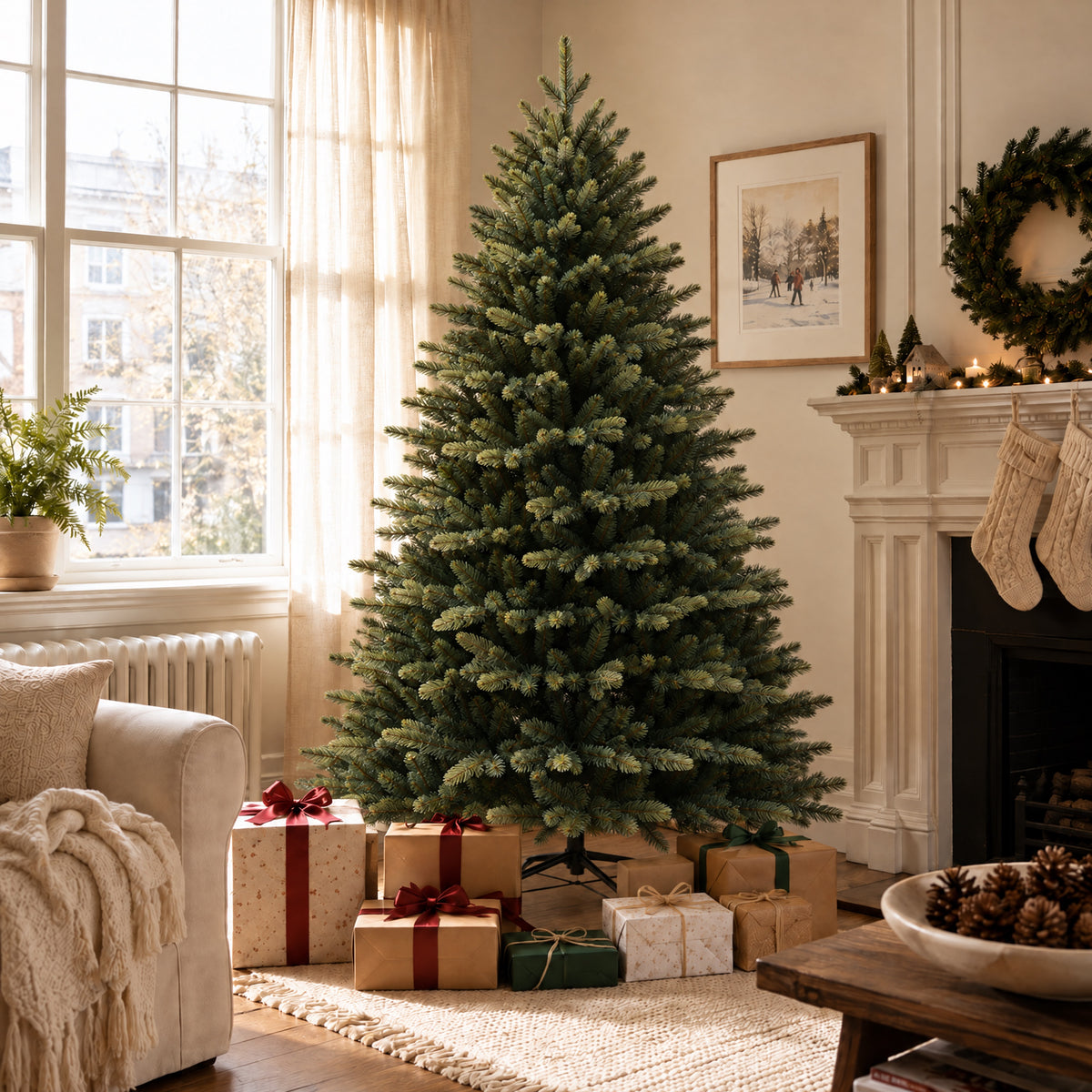 Artemis Home Ferncombe Pre-lit Pe/pvc Artificial Christmas Tree - Warm White & Multicolour LEDs