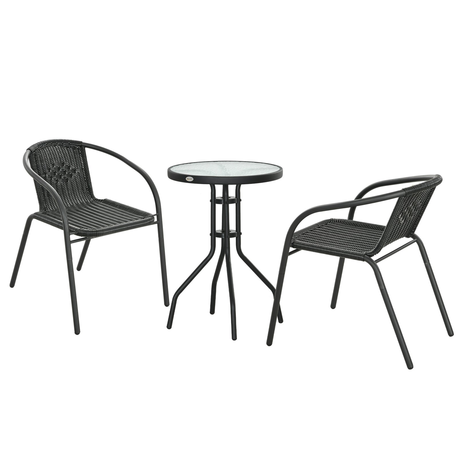 3 Pieces Garden Furniture Set With 2 Stackable Chairs, Black