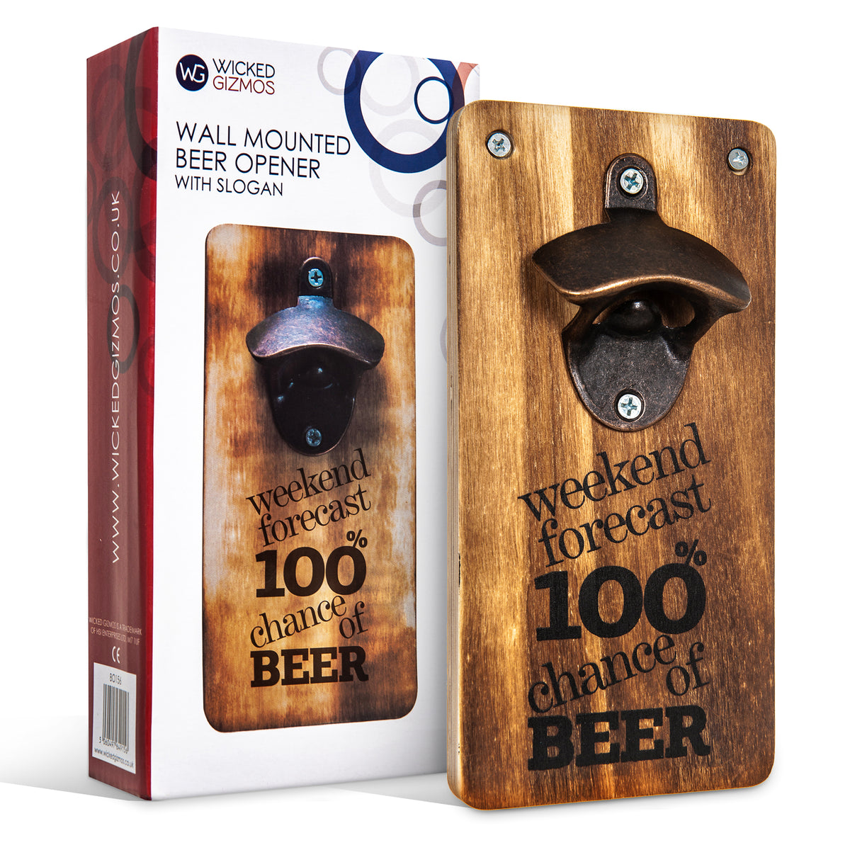 Wicked Gizmos Wall Mounted Wooden Bottle Opener With Metal Opener