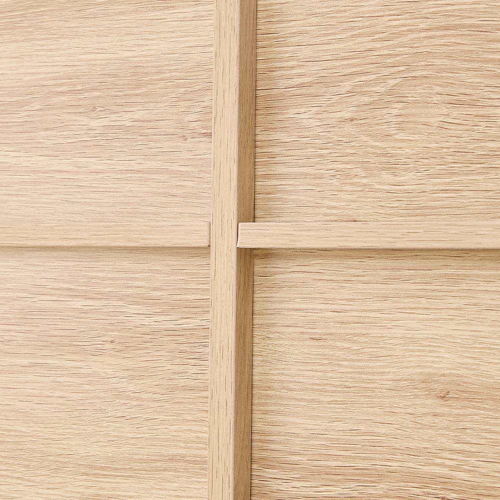 Solid Wood Sideboard with Rattan Doors, 3-Door Storage Cabinet, Oak Finish, Soft-Close, Freestanding, 120cm W